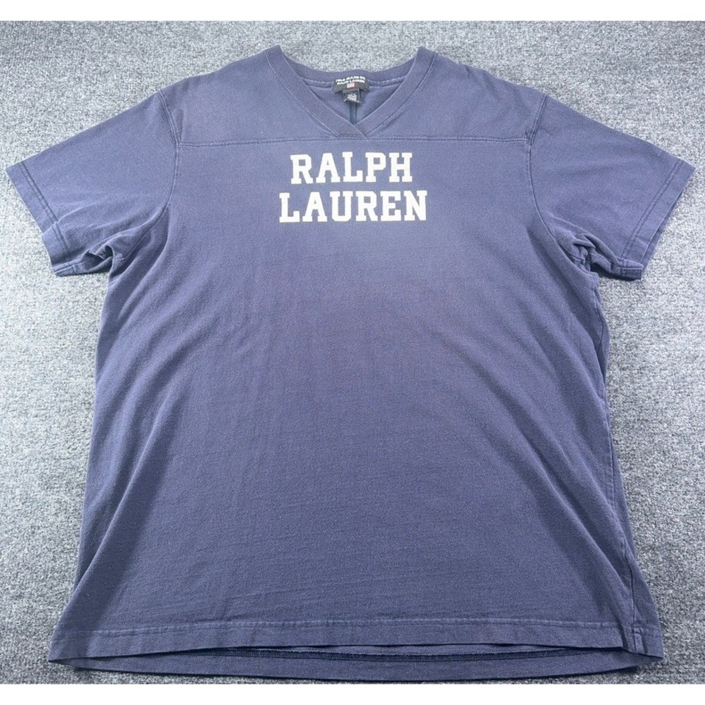 Polo Jeans Co Ralph Lauren Mens XL V-Neck Graphic T-Shirt Navy Blue Cotton - Picture 1 of 6